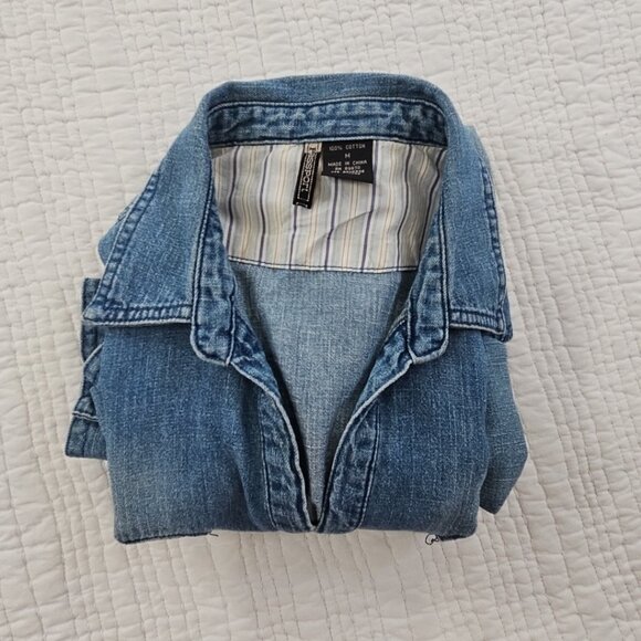 Passport Medium Wash Denim Shirt Women's Medium Pearl Snap Buttons EUC Western - Picture 13 of 14